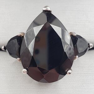 22 Carat Pear & Trillion Thai Black Spinel Platinum | 925 Sterling Silver Ring
